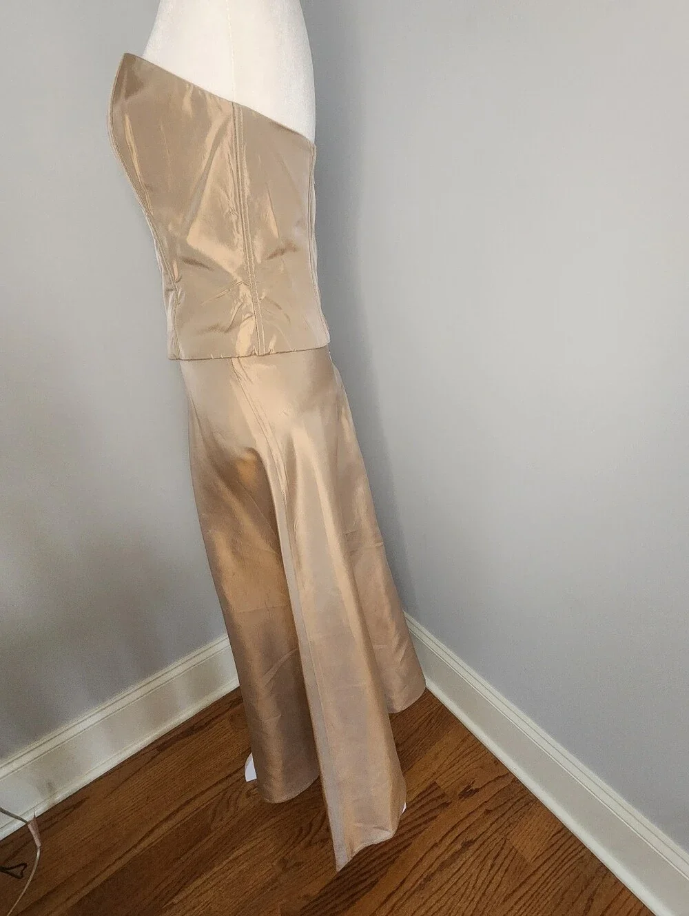 Jessica McClintock Strapless Metallic Taupe Taffeta Two-Piece Gown 4/6 VINTAGE